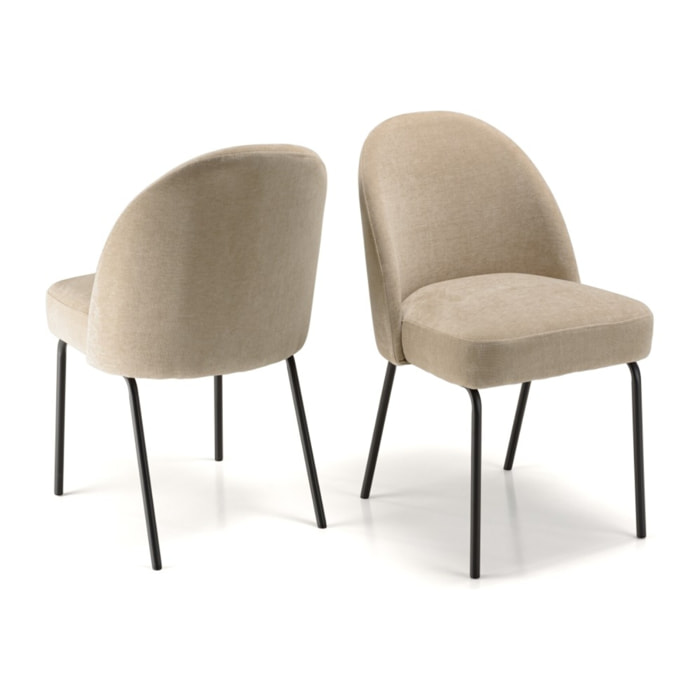 ULYSSE - Lot de 2 chaises tissu sable pieds acier noir