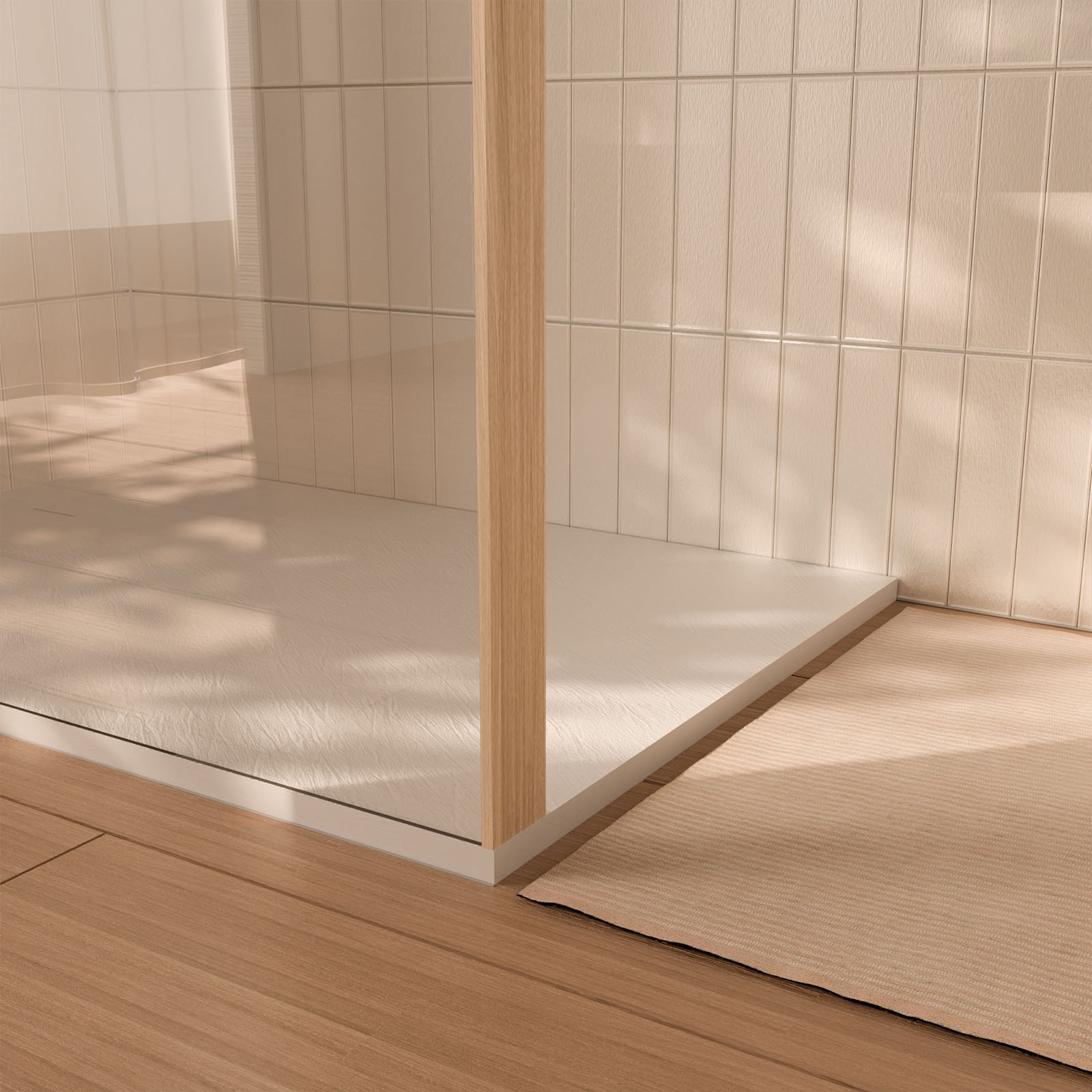 Paroi de douche 90x200cm - Cadre et étagère finition chêne clair - Verre 8mm anticalcaire - ETHAN