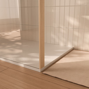 Paroi de douche 90x200cm - Cadre et étagère finition chêne clair - Verre 8mm anticalcaire - ETHAN