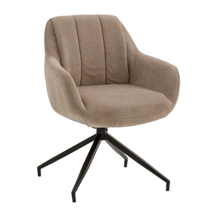 Set di 4 poltroncine girevoli STONESTOWN in tessuto beige e gambe in metallo nero, con braccioli