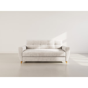 Thibault - Canapé 3 places convertible express couchage quotidien 140 cm matelas 14 cm en velours texturé - Beige