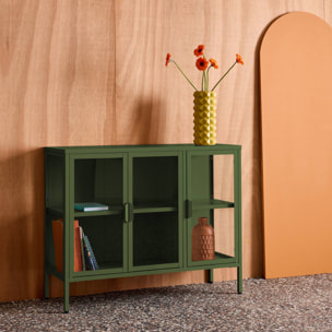 Buffet industriel métal et verre trempé 3 portes 100cm ARKANSAS