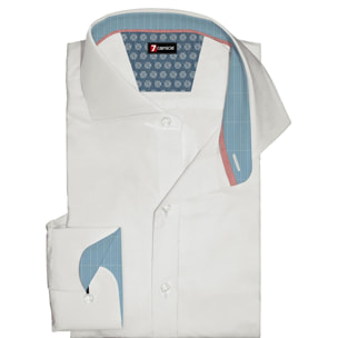 Camicia Uomo 1 Bottone Francese Slim Popeline stretch Unito Bianco