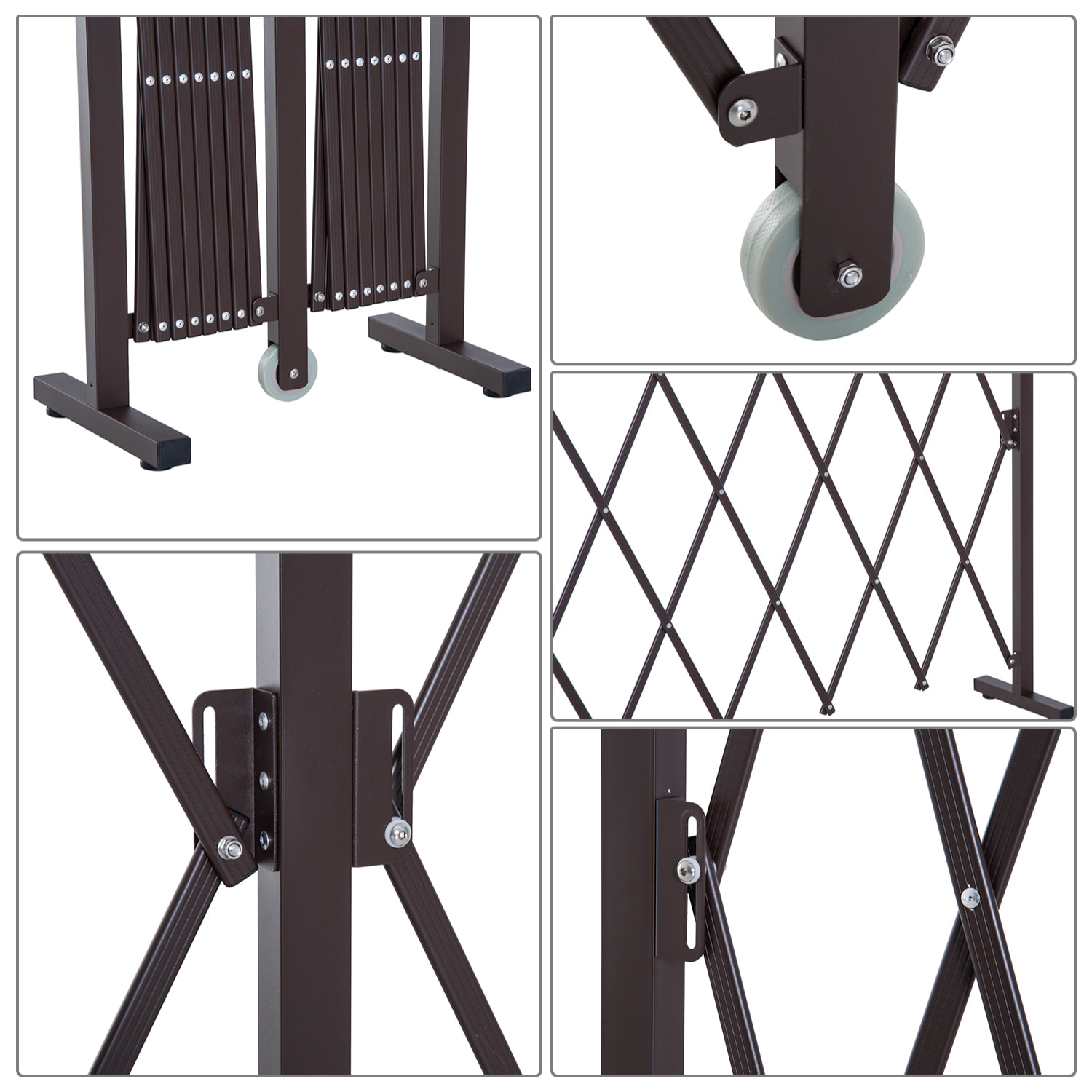 Barrière extensible rétractable barrière de sécurité avec roulette 405L x 31l x 104H cm alu métal chocolat