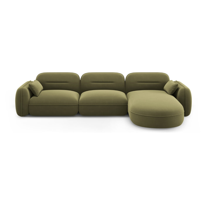 Canapé d'angle droit modulable "Sydney" 4 places en velours vert clair