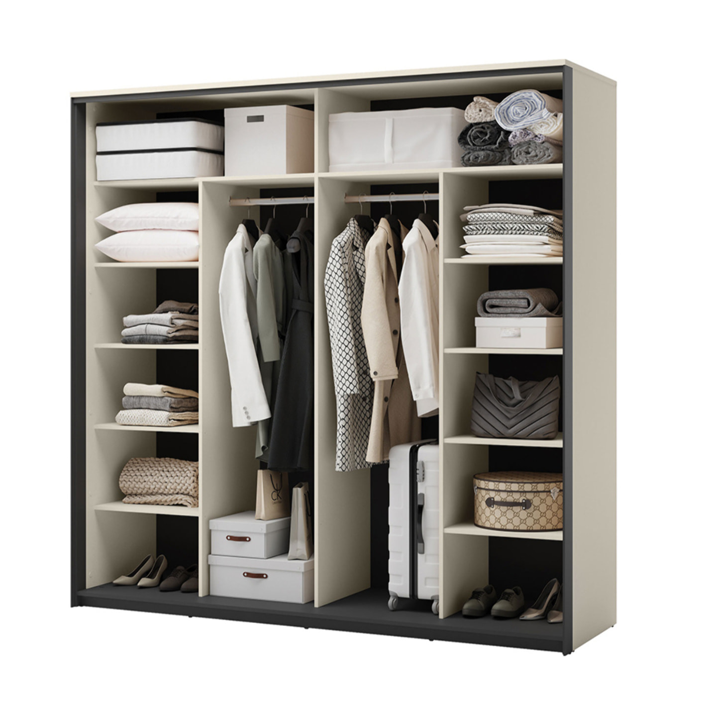 Kimi - armoire - 2 portes coulissantes - led et miroir inclus - 220x221 cm - Beige
