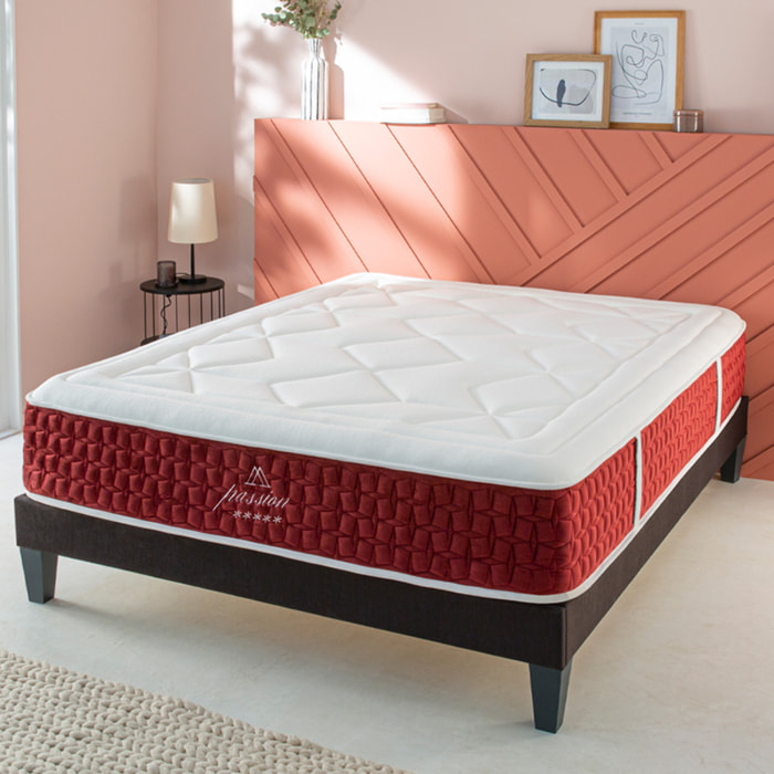 Ensemble Matelas Passion avec Sommier Tissus Gris | 2 Places