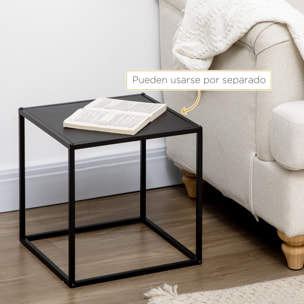 Juego de 2 Mesas Nido, Mesas de Centro para Salón Cuadradas, Material de Acero, para Dormitorio y Oficina, Grande 40 cm, Pequeña 35 cm, Negro