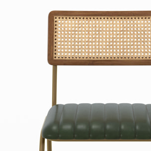 Lot de 2 chaises en cannage et cuir vert - Arsène