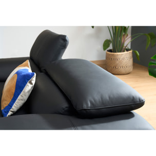 Canapé cuir noir et acier chromé avec têtières ajustables 2 places EWING
