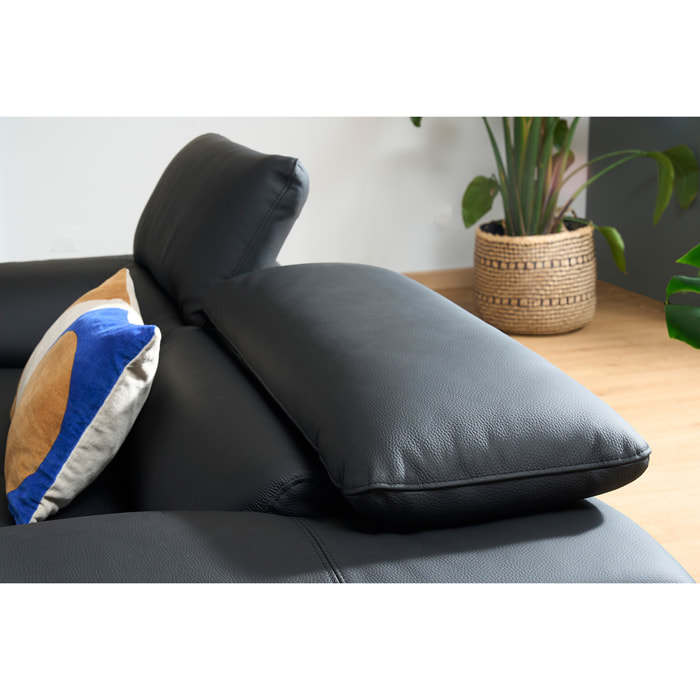 Canapé cuir noir et acier chromé avec têtières ajustables 2 places EWING