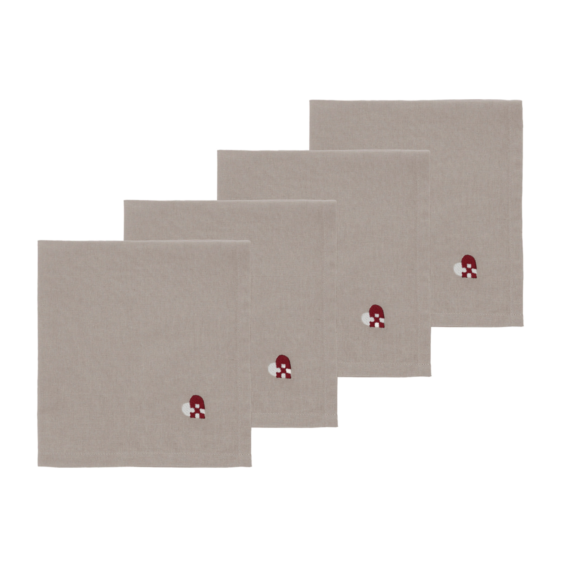 Serviettes en tissu Coeurs de Noël brodés 4 pièces
