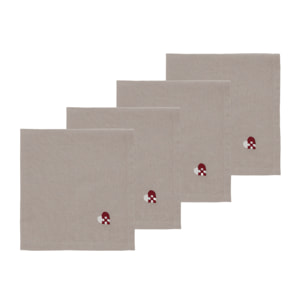 Serviettes en tissu Coeurs de Noël brodés 4 pièces