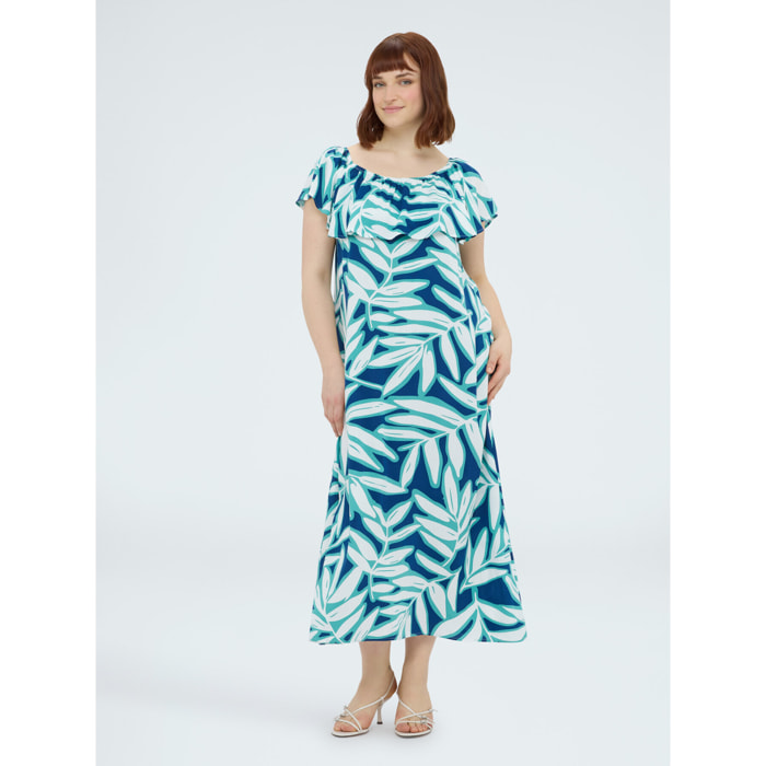Fiorella Rubino - Vestito off shoulders con stampa - Blu