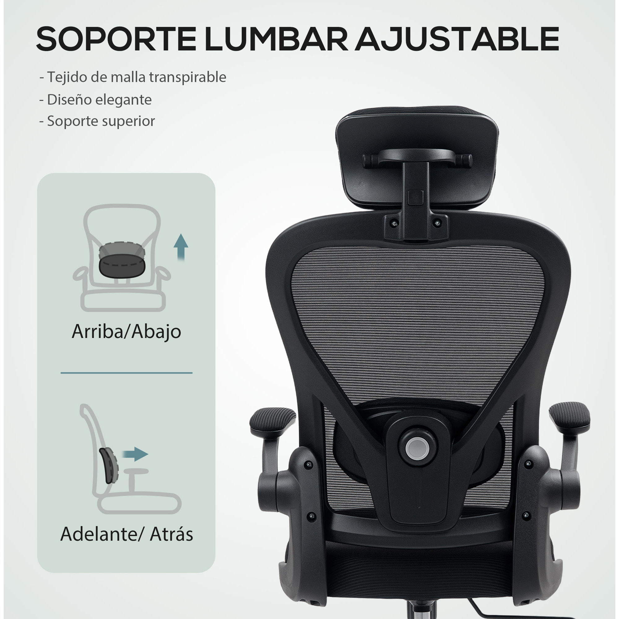 Silla de Oficina Giratoria Silla de Escritorio de Malla Transpirable con Altura Ajustable Reposacabezas y Soporte Lumbar Ajustables Silla de Despacho Basculante Carga 120 kg Negro