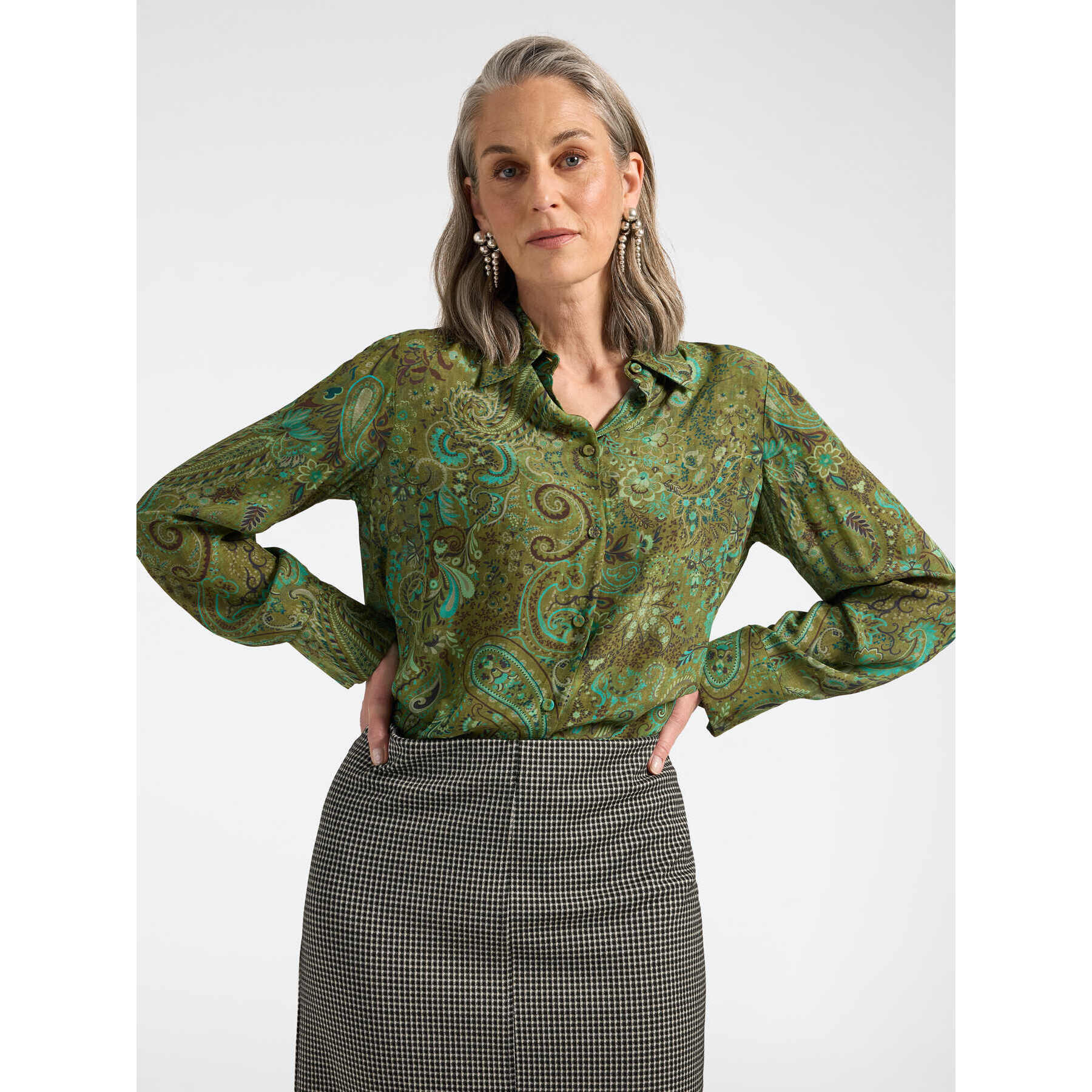 Elena Mirò - Camicia in viscosa stampata paisley - Verde