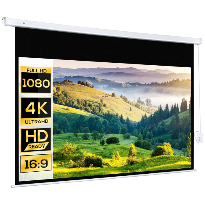 Écran de projection motorisé 100 pouces, 16:9 4K HD - mural avec télécommande - blanc