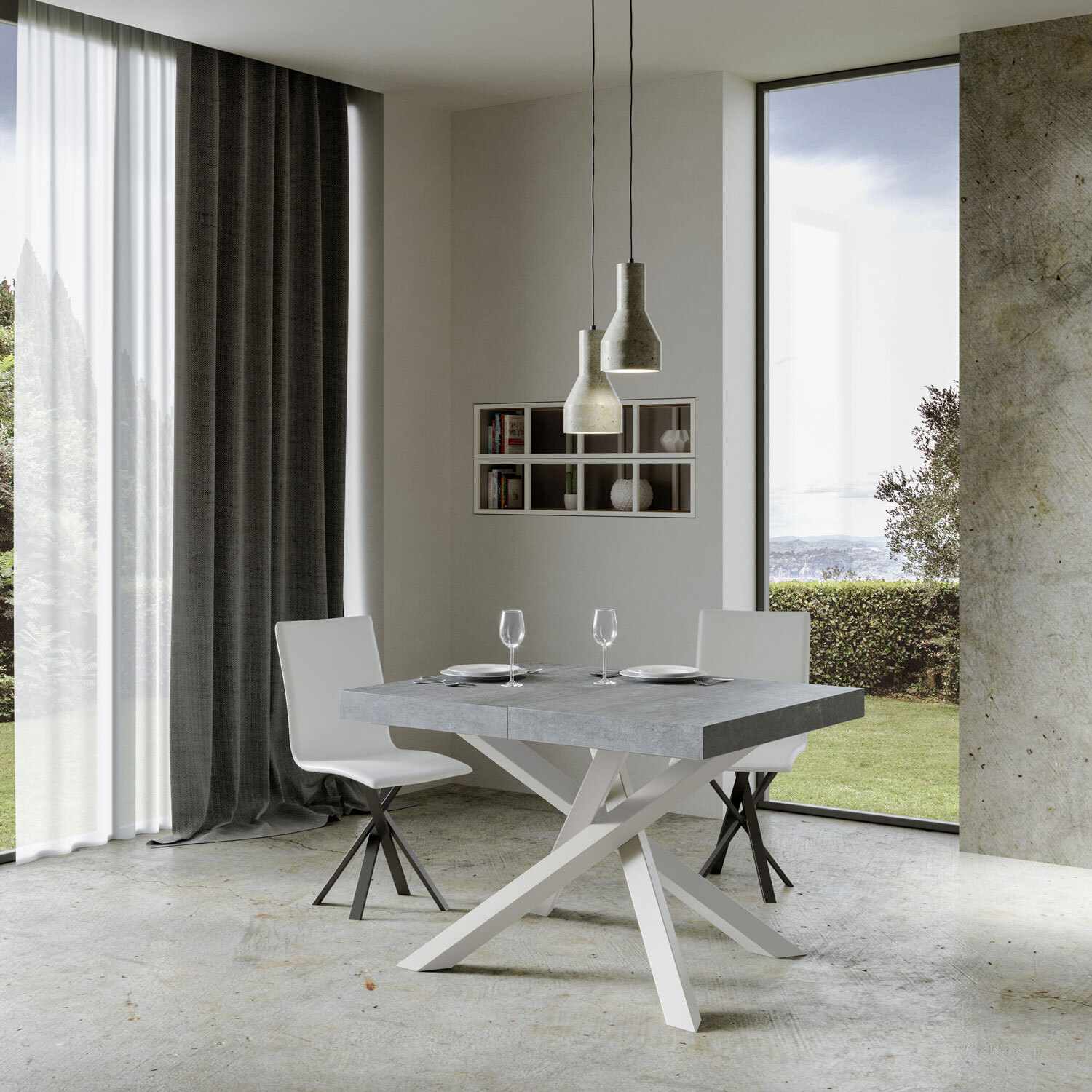 Mesa extensible 90x130/390 cm Volantis Cemento estructura blanco