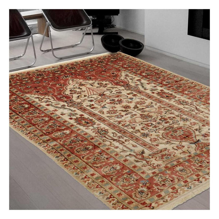 Authentique tapis d'orient, noué à la main en laine et soie