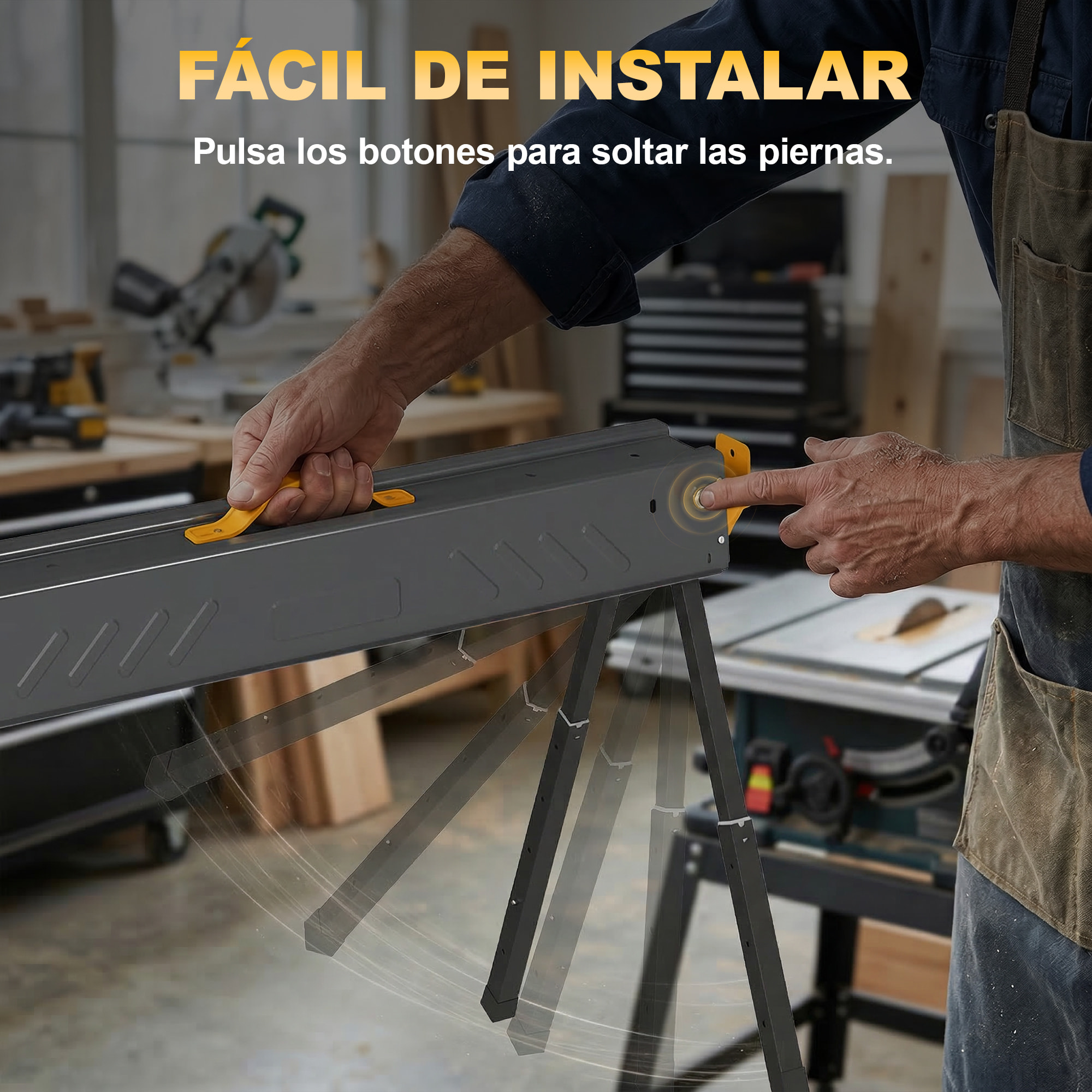 Set de 2 Caballetes para Sierra Plegables, Banco de Trabajo, Altura Ajustable, para Madera 2x4, con Asa, Ganchos, Base Antideslizante, para Carpintería y Bricolaje, Soporta hasta 500 kg, Negro
