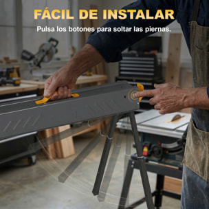 Set de 2 Caballetes para Sierra Plegables, Banco de Trabajo, Altura Ajustable, para Madera 2x4, con Asa, Ganchos, Base Antideslizante, para Carpintería y Bricolaje, Soporta hasta 500 kg, Negro