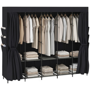 HOMCOM Armario de Tela, Armario Ropero con 5 Barras, 5 Estantes, 6 Bolsillos Laterales, Cremallera, Marco de Acero, para Dormitorio, Espacio Pequeño, 212x45x167 cm, Gris