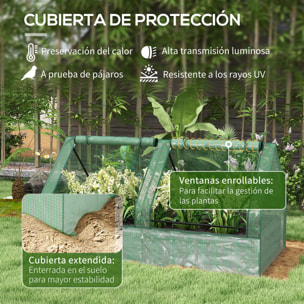 Jardinera Exterior Grande con Mini Invernadero, Huerto Urbano de Acero Galvanizado con Base Abierta, Resistente a la Intemperie, para Patio, Terraza, Balcón, 185x95x92 cm, Gris y Verde