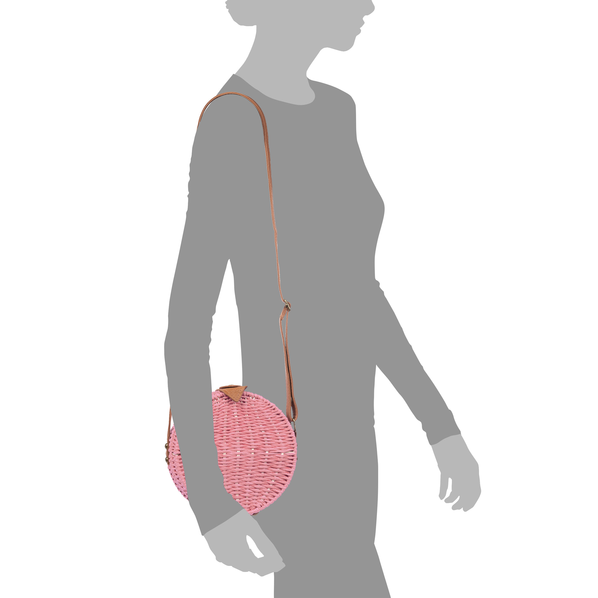 IRIA QUINTANA Borsa a tracolla da donna Cuneo. Tessuto Paglia Pelle Sintetica PU 18x4x18 Cm. Colore: rosa chiaro
