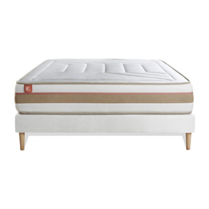 Ensemble Matelas Le Tendre - 28cm - Ressorts ensachés et mémoire de forme - Enveloppant - Sommier kit Blanc