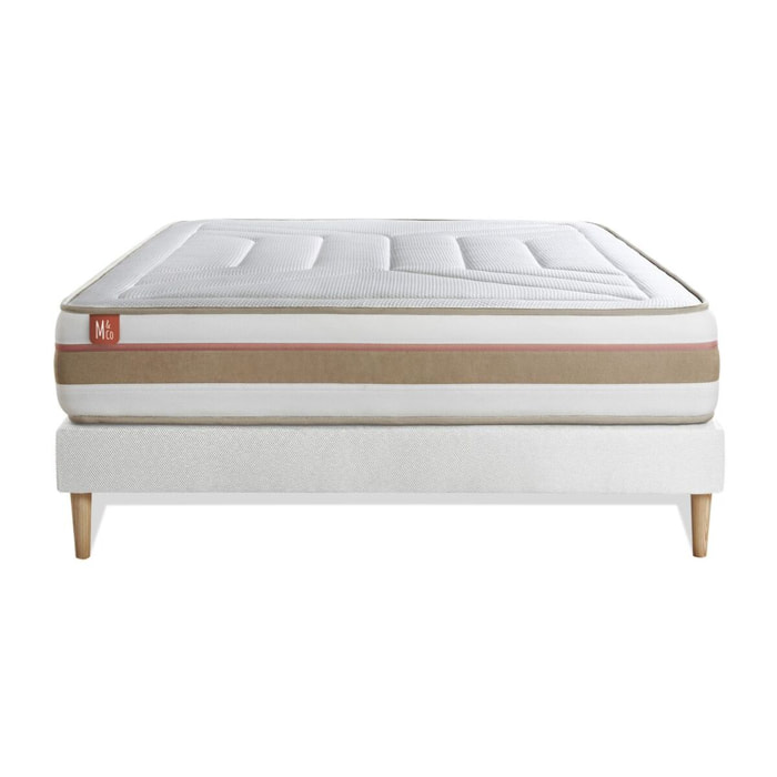Ensemble Matelas Le Tendre - 28cm - Ressorts ensachés et mémoire de forme - Enveloppant - Sommier kit Blanc