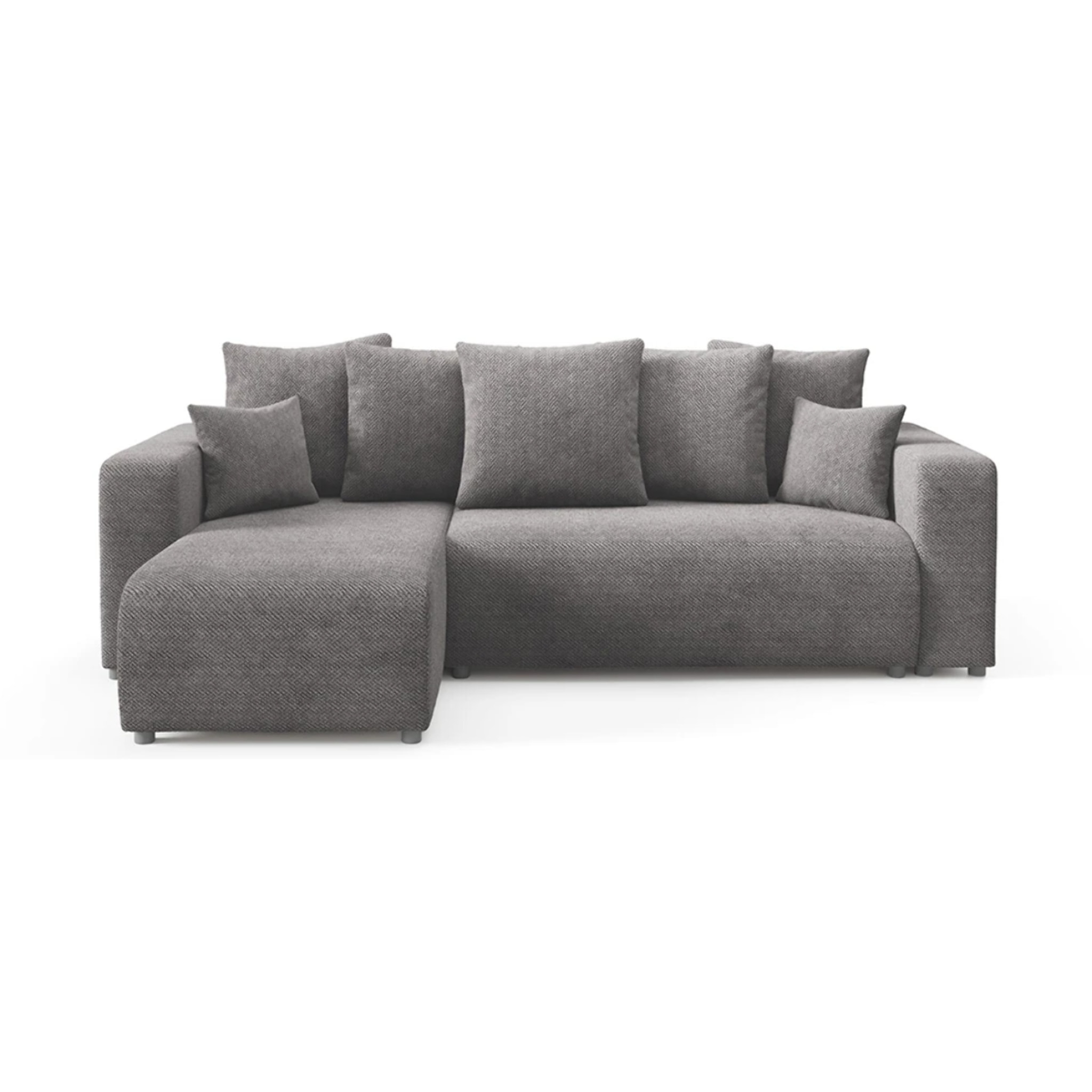 GLORIA - Canapé d'angle gauche convertible 4 places en tissu gris foncé
