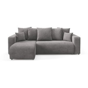 GLORIA - Canapé d'angle gauche convertible 4 places en tissu gris foncé