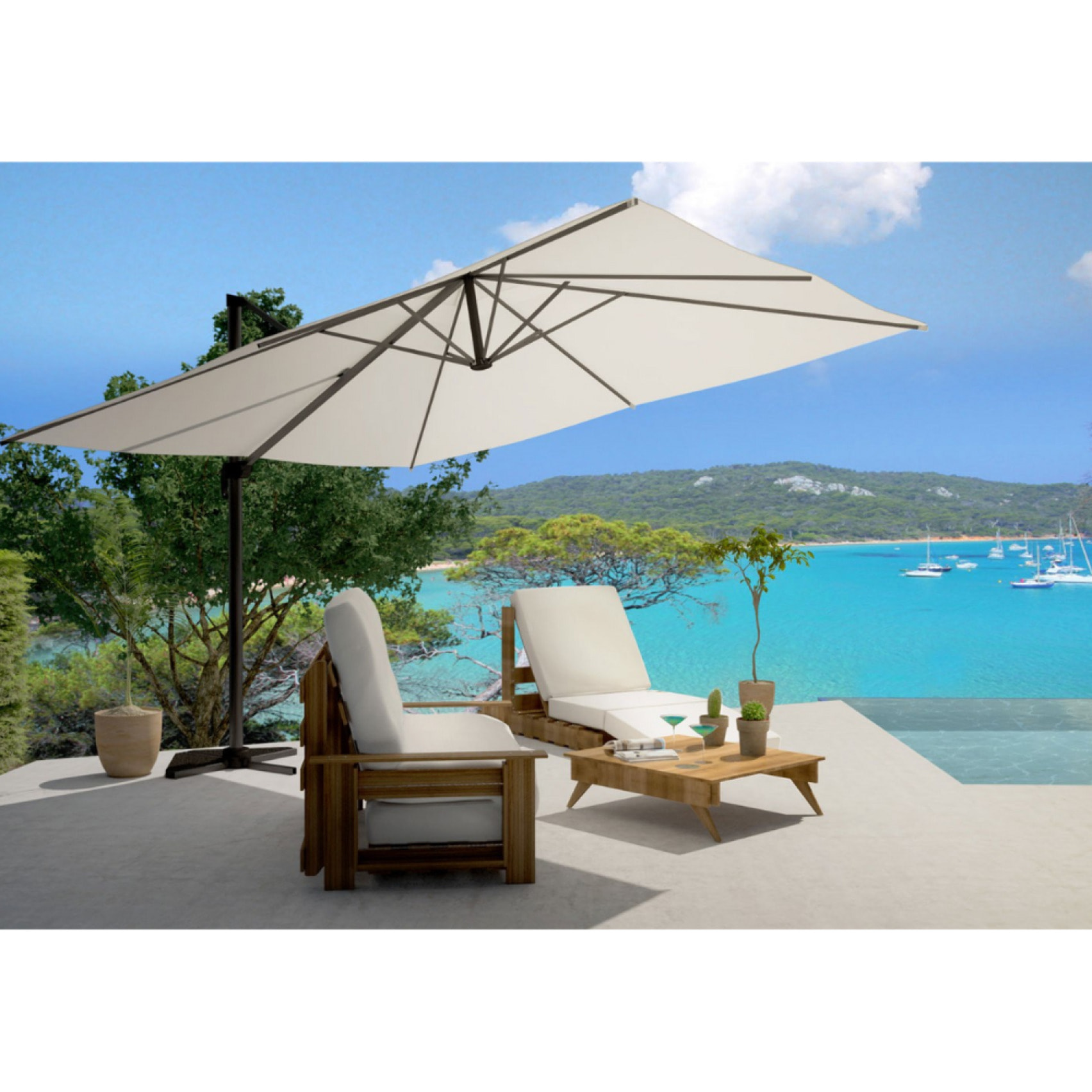 Parasol déporté et rotatif 3 x 4 m écru NAVIA