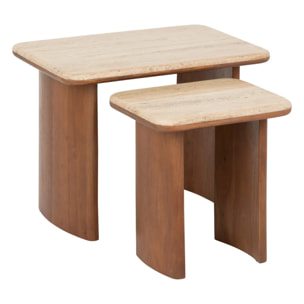 Lot de 2 tables basses Jivan Travertin bois L60/38cm
