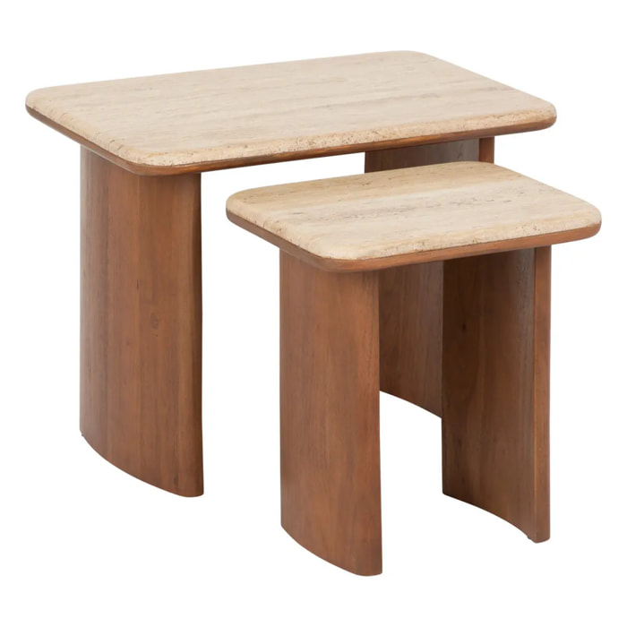 Lot de 2 tables basses Jivan Travertin bois L60/38cm