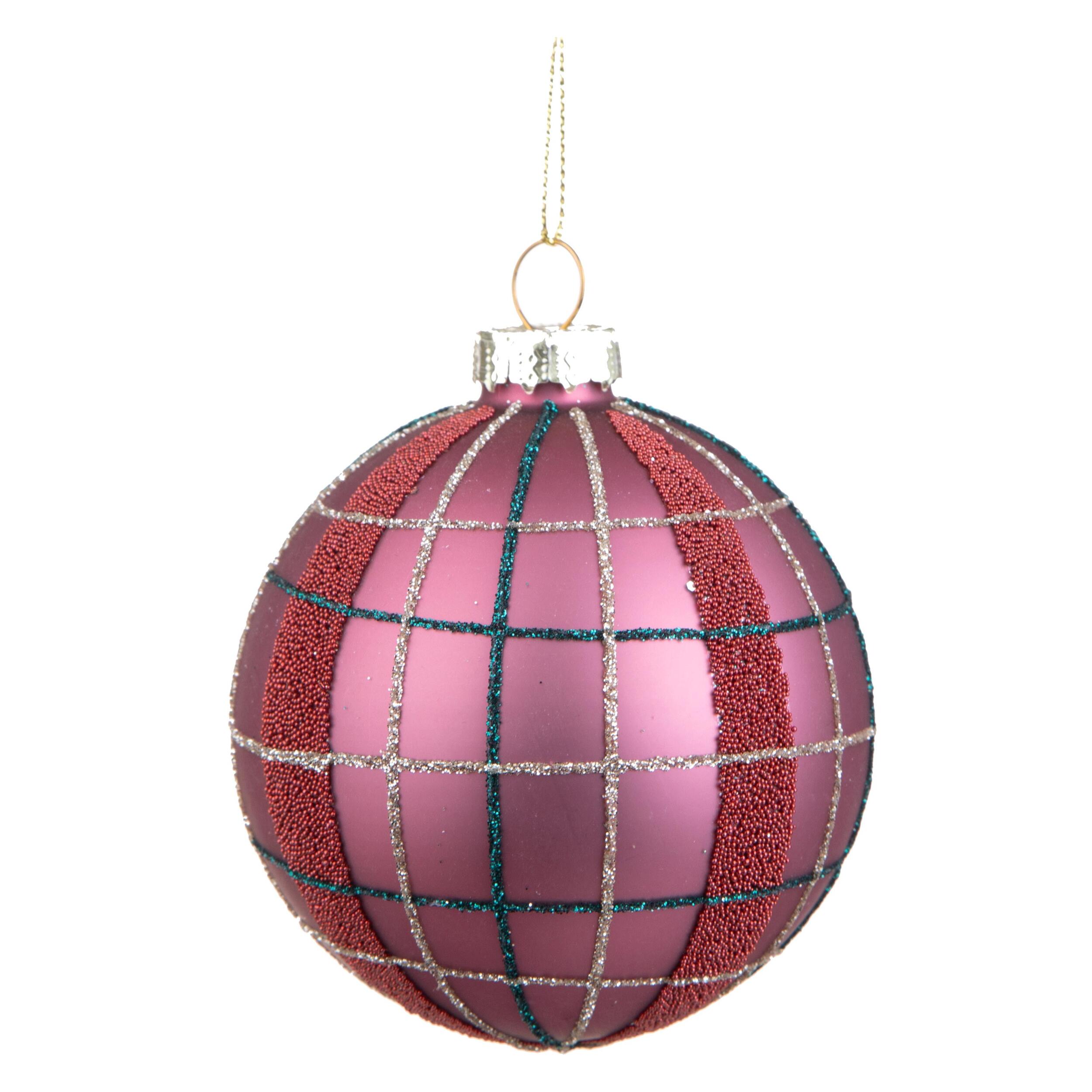 Sfera con Decori Righe - Pezzi 4 - Colore Viola - 10x10Hx10cm - Bianchi Dino