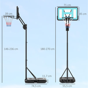 Panier de basketball sur pied hauteur réglable H.146-236 cm lestage roulettes bleu noir