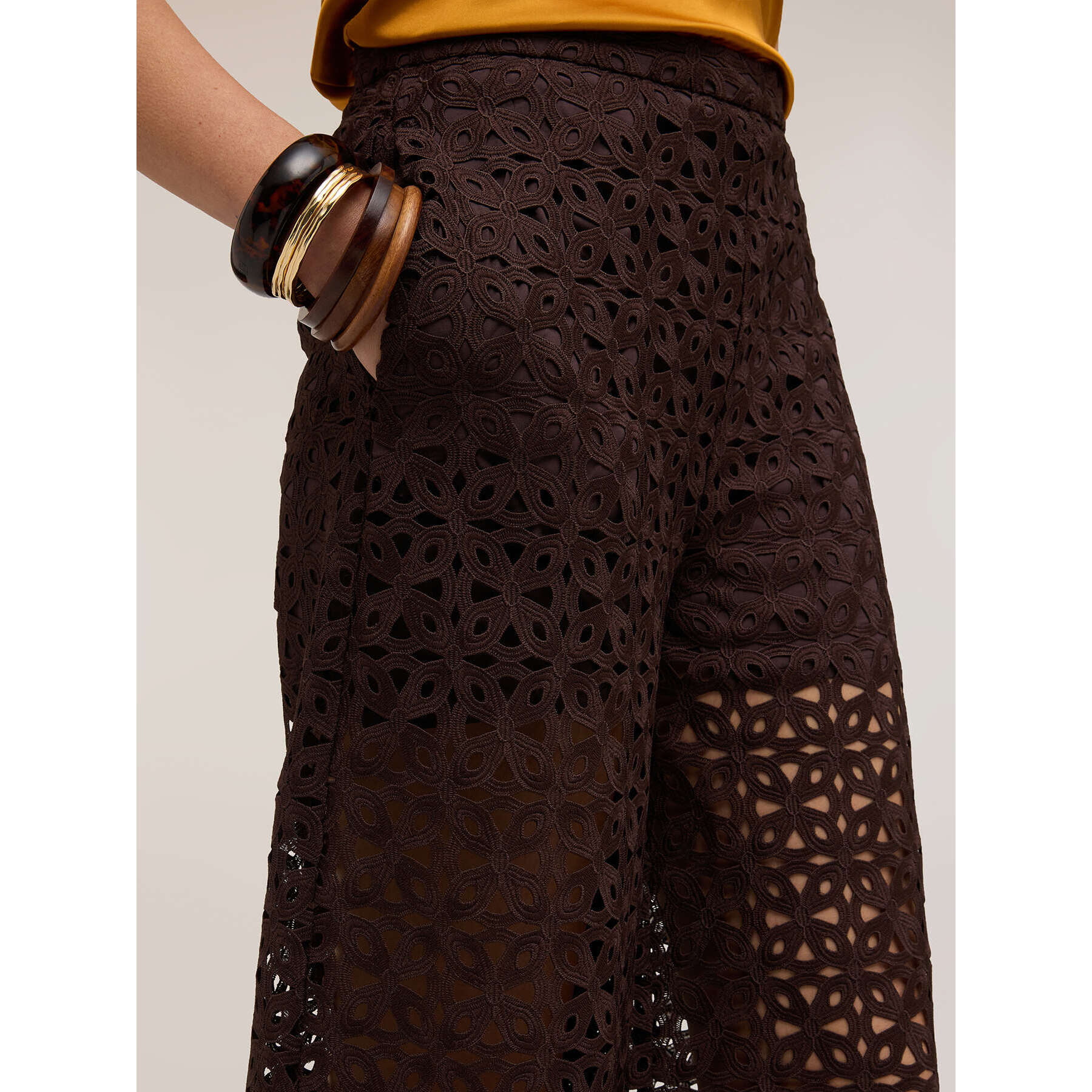 Motivi - Pantalones palazzo de encaje macramé - Marrón