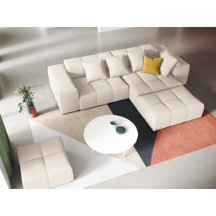 Canapé d'angle symétrique modulable "Rome" 5 places en tissu structurel blanc