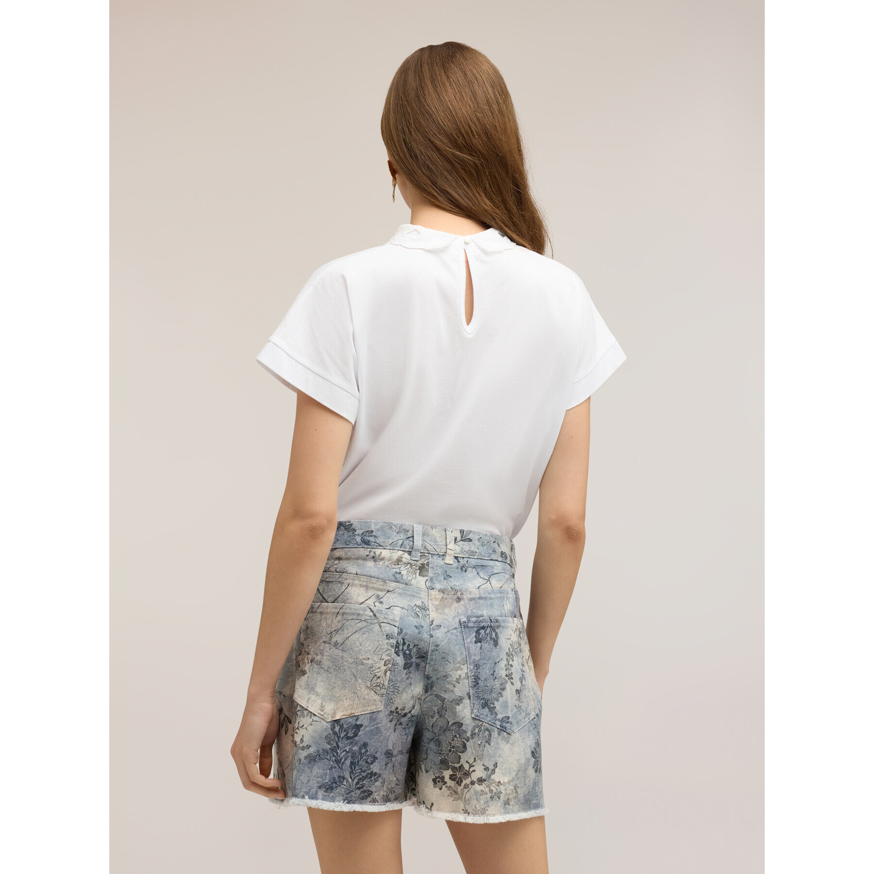 Motivi - Camiseta con cuello bordado - Blanco
