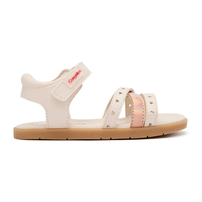 Sandalias Abiertas de Niña Respetuosas Goflex con Detalles de Corazones en Beige