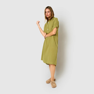 Vestido midi manga fluida muselina limón