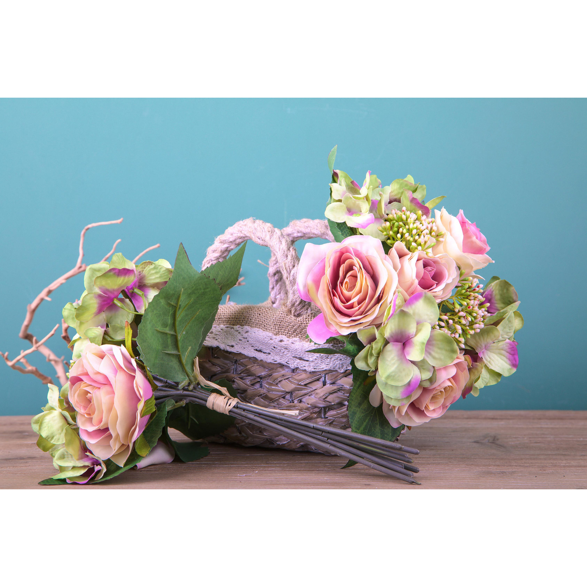 Bouquet Con Rose. Altezza 31 Cm - Pezzi 4 - 22X31X22cm - Colore: Rosa - Bianchi Dino - Fiori Artificiali