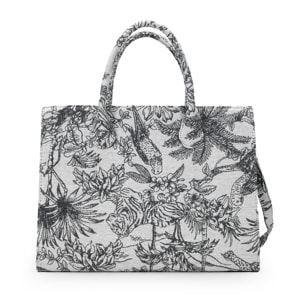 Bolso shopper gris en canvas estampado