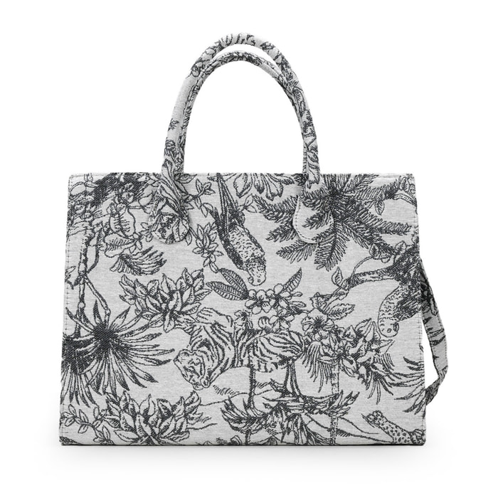 Bolso shopper gris en canvas estampado