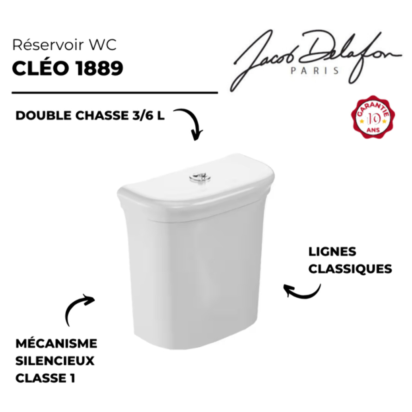 Réservoir WC 3/6L Cléo 1889 blanc brillant