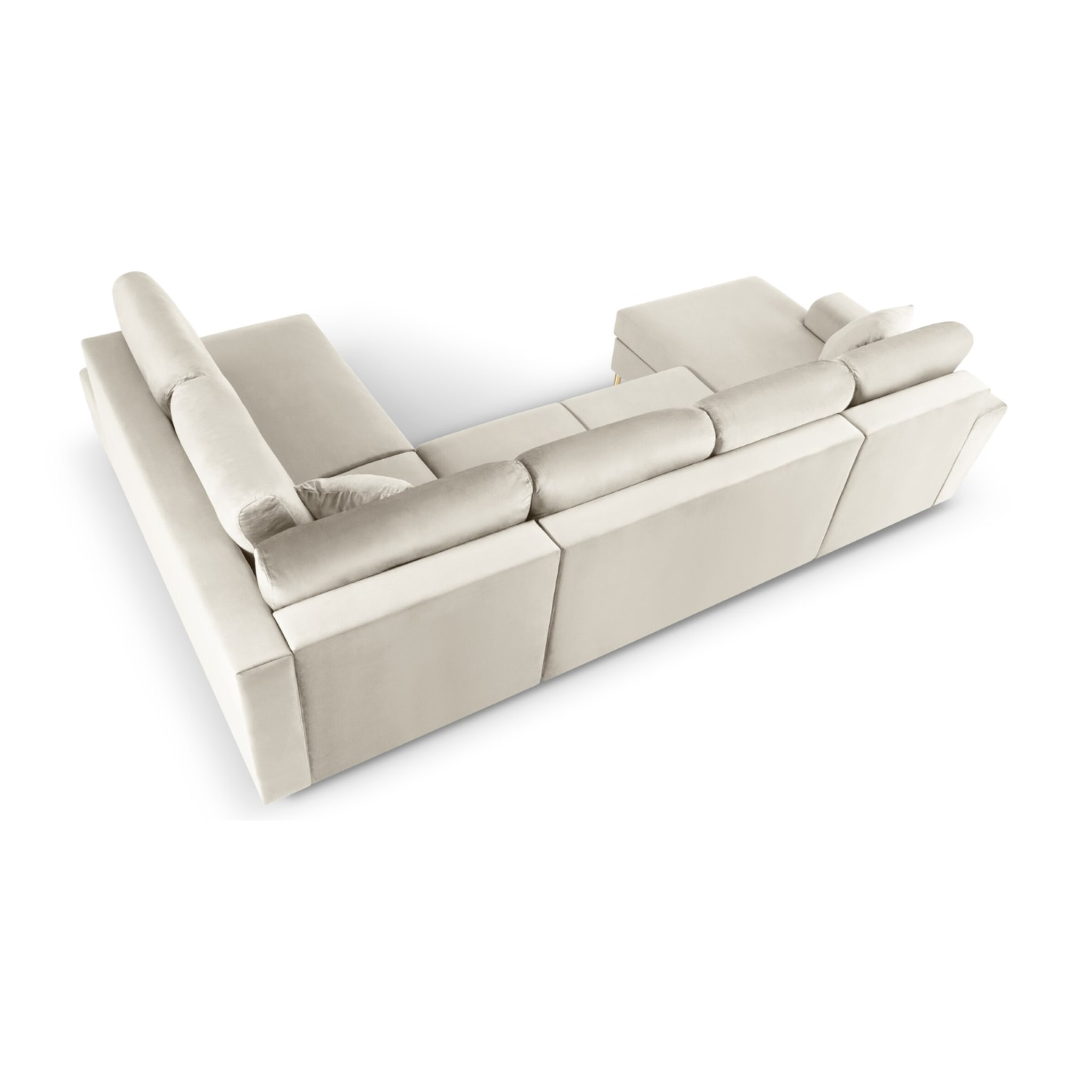 Canapé droit panoramique convertible avec coffre de rangement "Kyoto" 7 places en velours beige clair