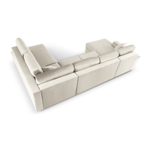Canapé droit panoramique convertible avec coffre de rangement "Kyoto" 7 places en velours beige clair