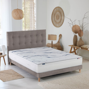 Ensemble matelas mousse ELYSIA avec sommier, chenille bouclettes gris clair