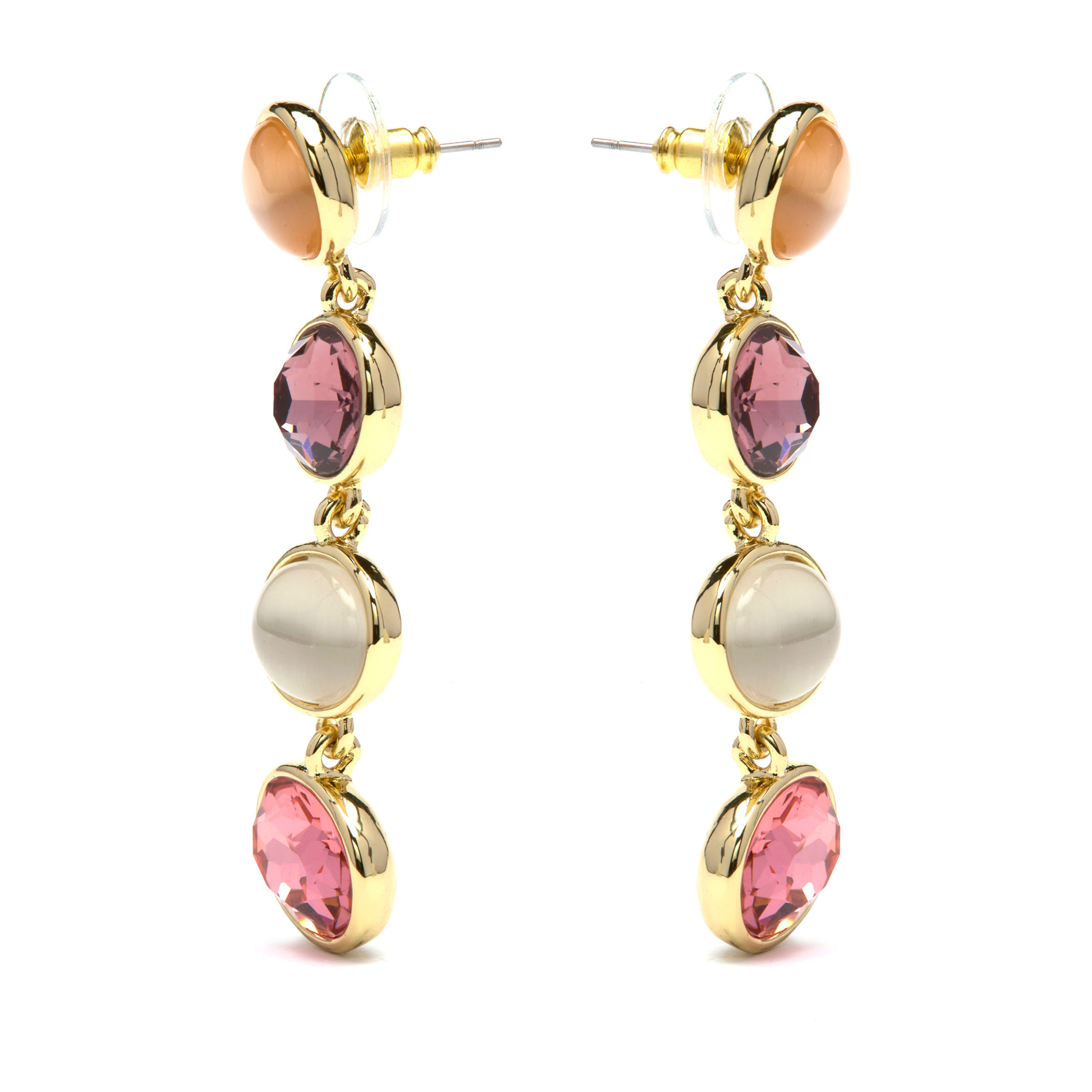 Pendientes de Cuarzo Hidrotermal Multicolor acabado en oro amarillo 18k